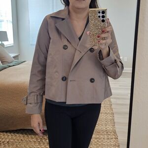 Cynthia Rowley Water-Resistant Short Trench Coat Jacket Brown Double-Breasted S